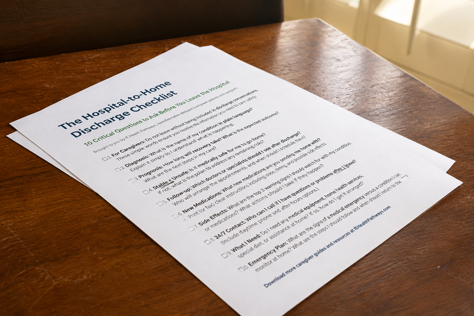 Hospital to Home Discharge Checklist